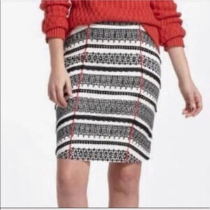 Anthropologie Tabitha Bohemian Black White Red Print Cotton Pencil Skirt Size 0
